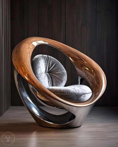 Armchair designs that combine wood and silvered steel by @ambre_ai #product #productdesign #design #chair #chairdesign #aidesign Habitat Furniture, Unique Chairs Design, Furniture Design Sketches, Unusual Furniture, Chair Design Wooden, Unique Furniture Design, Artistic Furniture, Wood Furniture Design, Futuristic Furniture