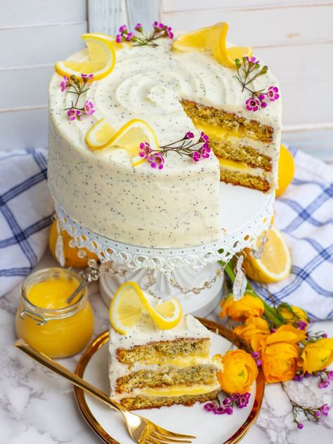 Lemon Poppy Seed Cake Recipe (video) - Tatyanas Everyday Food Birthday Cake Lemon, Lemon Poppyseed Cake Recipe, Best Lemon Cake Recipe, Poppy Seed Cake Recipe, Lemon Poppy Seed Cake, Lemon Poppyseed Cake, Lemon Cream Cheese Frosting, Lemon Curd Recipe, Seed Cake