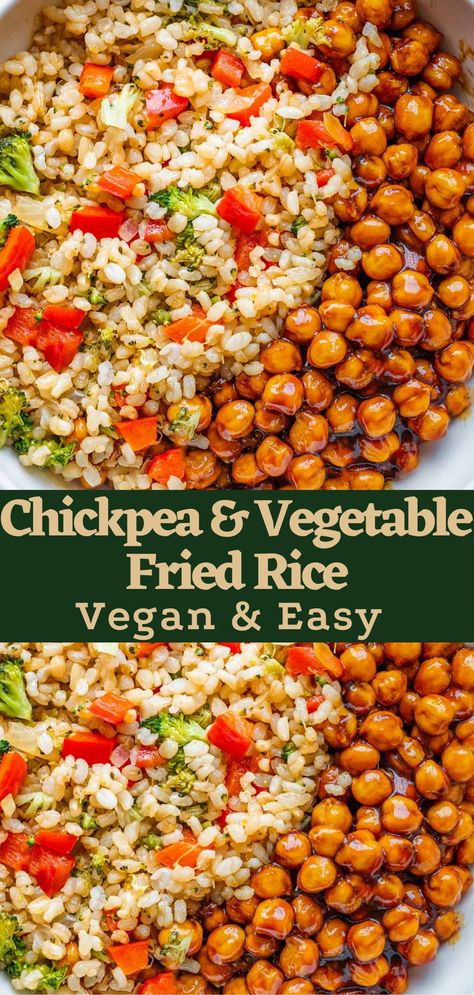 A healthy, protein packed dinner with fried rice & crispy chickpeas. Asian inspired and vegan. Chickpea Fried Rice, Asian Chickpea Recipes, Asian Chickpeas, Chickpea Stir Fry, Protein Packed Dinner, Chickpea And Rice Recipe, Chickpeas And Rice, Chickpea Vegan, Chickpea Fries