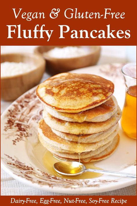 Vegan Gluten Free Pancakes, Egg Free Pancakes, Dairy Free Pancakes, Vegan Pancake Recipes, Soy Free Recipes, Gluten Free Flour Blend, Gluten Free Pancakes, Vegan Pancakes, Allergy Free Recipes