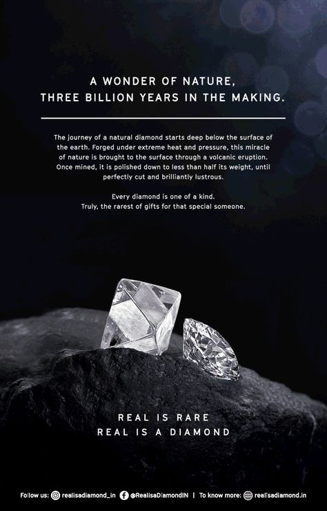 real-is-a-diamond-real-is-rare-ad-times-of-india-delhi-05-09-2019 Diamond Jewellery Creative Ads, Diamond Creative Ads, Diamond Poster Design, Diamond Ads, Jewellery Creative Ads, Diamond Graphic Design, Diamond Advertisement, Diamond Poster, Real Is Rare