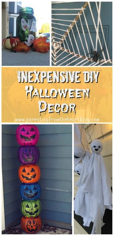 Make easy inexpensive Halloween decor with these great ideas! They are all kid-friendly and will surely wow your neighbours! Kid Friendly Halloween Decorations, Easy Diy Halloween Decor, Kids Budget, Halloween School Treats, Thema Halloween, Cheap Halloween Decorations, Easy Diy Halloween Decorations, Kid Friendly Halloween, Halloween Decor Ideas