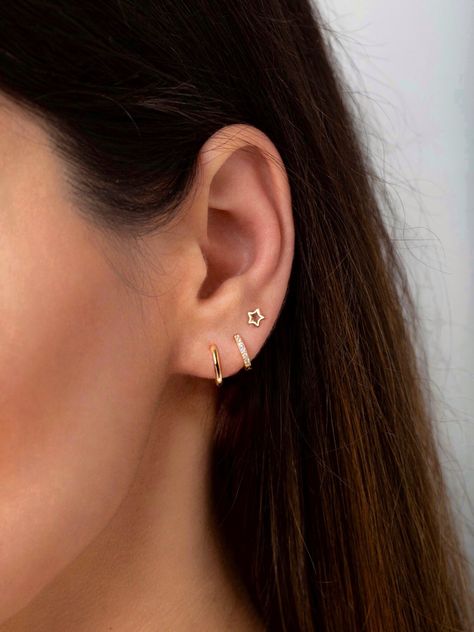 Tiny star studs Star stud earrings Gold star earrings | Etsy 3rd Stud Earrings, Third Earings Piercings, Third Stud Earrings, Earrings For 3 Piercings, 3rds Ear Piercing, Third Piercing Ideas, Thirds Earrings, Three Earrings Piercings, 3 Piercing Ear Ideas