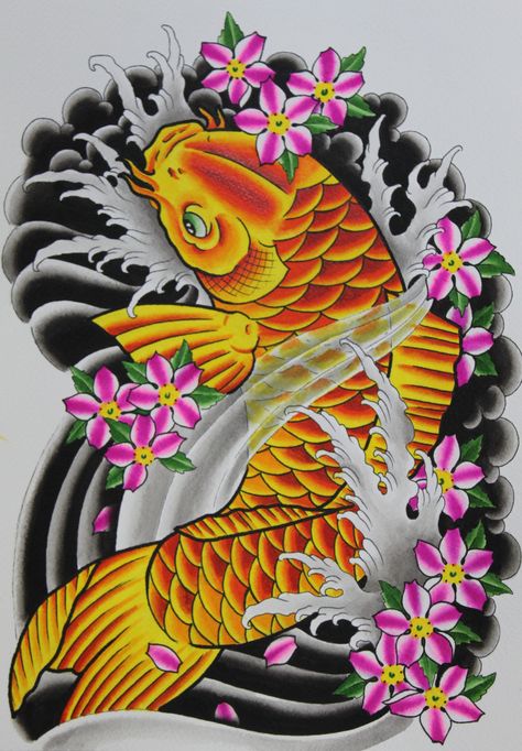 Carp Tattoo, Japanese Koi Fish Tattoo, Koi Tattoo Sleeve, Koi Tattoo Design, Koi Fish Drawing, Asian Flowers, Koi Art, Koi Tattoo, 4 Tattoo