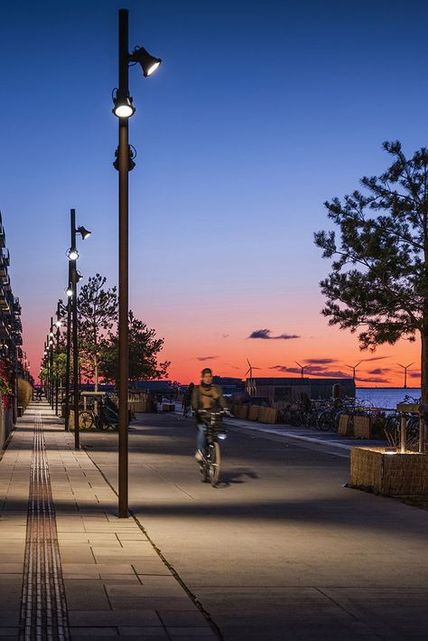 At Nordhavn in Copenhagen, on the other hand, the MaxiWoody projectors ensure a correct and homogeneous level of horizontal safety lighting that at certain points is combined with touches of accent lighting to emphasize the pleasure of a seaside stroll. Urban Lighting Design, Park Lighting, Thriving Home, Lights Decoration, Street Lighting, Aesthetic Garden, Urban Lighting, Safety Lights, Tree Lights