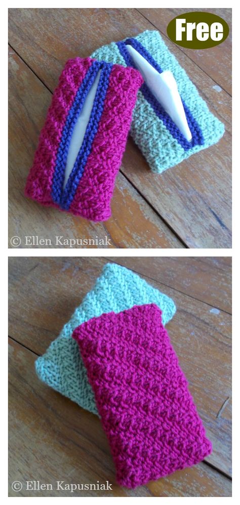 Travel Pocket Tissue Holder Free Knitting Pattern #startknittingfreepattern  #easyknittingpatterns  #freeknittingpattern Crochet Tissue Holder, Pocket Tissue, Tissue Cover, Quick Knits, Easy Knitting Patterns, Yarn Diy, Tissue Holder, Yarn Projects, Free Knitting Pattern