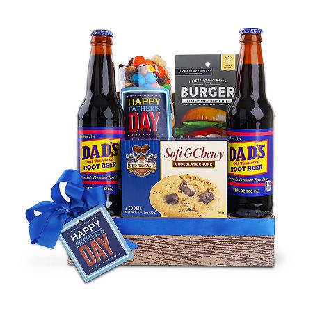 Happy Father's Day! We've provided gourmet snacks and a flavorful grill ready burger mix to make dad feel really appreciated this Father's Day. This sweet gift is complete with delicious soft & chewy chocolate chunk cookies, old fashioned root beer and more!Contents: Brent and Sam's Soft & Chewy Chocolate Chunk Cookies (1.75oz), David Lewis Freeway Blend (3oz), 2pcs Dad's Old Fashioned Caffeine Free Root Beer (24oz), Urban Accents Steakhouse Burger Blend (1oz)# Pieces In Set: 5Container Type: BoxCountry of Origin: Made in US Dads Root Beer, Steakhouse Burger, Happy Father's Day Gift, Fathers Day Gift Basket, Burger Mix, Fathersday Crafts, Father's Day Activities, Best Gift Baskets, Gourmet Snacks