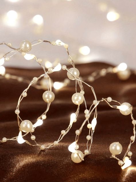 1 Piece 6.56-Inch Faux Pearl Decorative String Light (Battery Not Included), Bouquet Decorated Pearl String Light, Suitable For Wedding, Bedroom And Festival Decoration, Atmosphere Handmade Light StringI discovered amazing products on SHEIN.com, come check them out! Led String Lights Bedroom, Battery Powered Christmas Lights, Copper String Lights, Wedding Room Decorations, Copper Wire Lights, Battery String Lights, Hari Valentine, Dorm Living, Indoor String Lights