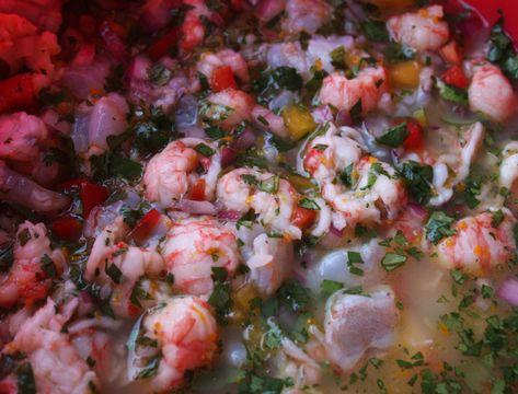 Shrimp and Langostino Lobster Ceviche Lobster Ceviche, Fresh Pasta, Bon Appetit, Gourmet Recipes, Good Eats, Stuffed Bell Peppers, Food Print, Easy Dinner, Seafood