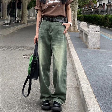 BIYABY 2022 New Gradient Green Jeans Pants Women American Vintage High Street Denim Trousers Woman Washed Do old Wide Leg Pants| | - AliExpress Alt Clothes, Fringe Jeans, Jeans Streetwear, Street Y2k, Denim Decor, Boyfriend Fit Jeans, Streetwear Jeans, Middle Age Fashion, Jean Vintage