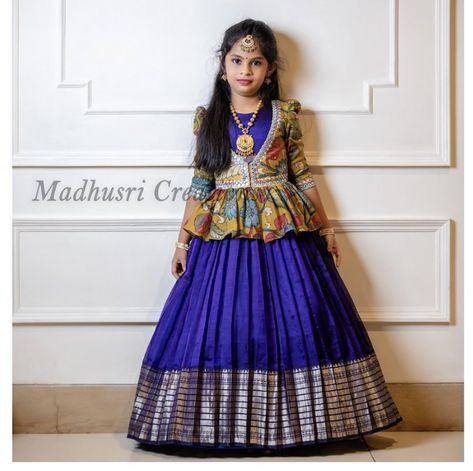 Pattu Designer Dresses, Pattulanga Blouse Designs, Pattu Frocks Designs, Long Frock Designs Pattu, Frocks Design For Kids, Pattulanga Designs For Kids, Pattu Long Frocks For Kids, Baby Long Frocks Designs, Kids Long Frocks Design