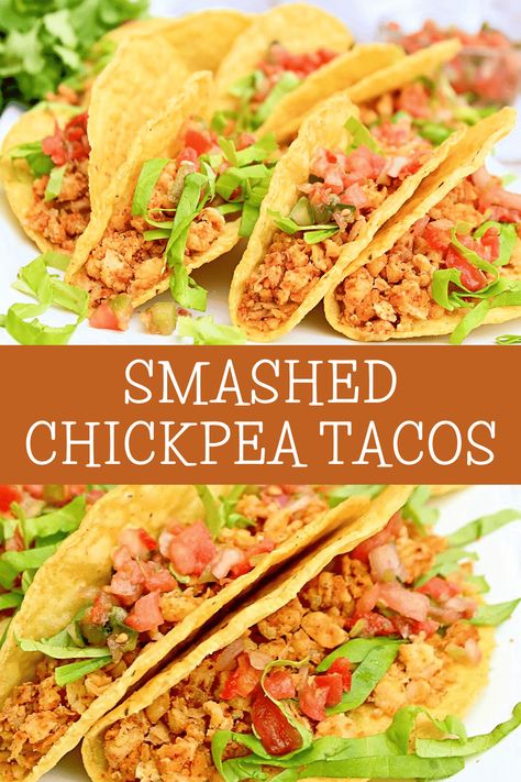 Chickpea Taco Meat, Chickpea Enchiladas Recipe, Chickpea Taco Bowl, Meatless Tacos Recipes, Chickpea Tacos Recipes, Smashed Chickpea Sandwich, Taco Chickpeas, Chickpea Meat, Chickpeas Tacos