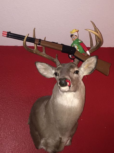 Deer hunting elf on the shelf Hunting Elf On The Shelf, Hunting Elf On The Shelf Ideas, Elf Deer Hunting, Elf On The Shelf Hunting Ideas, Elf 2023, Elf Ideas Easy, Shelf Inspiration, Elf Fun, Elf Ideas