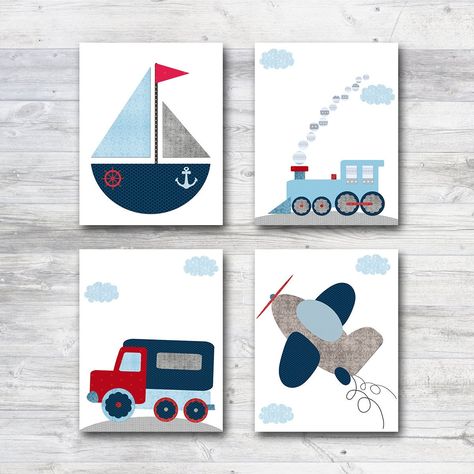 Sailboat Nursery, Nursery Ideas Boy, Baby Artwork, Nursery Canvas Art, Car Nursery, Baby Nursery Prints, Playroom Posters, Nursery Art Set, Baby Nursery Art