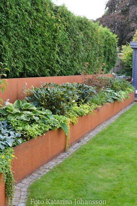 Planter Bench, Landscaping Retaining Walls, Sloped Garden, Steel Planters, Walled Garden, Have Inspiration, Retaining Walls, Corten Steel, House Landscape