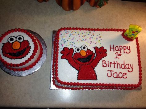 First Birthday Cake For A Friends Little Grandson Its A Chocolate Cake With Buttercream Frosting The Smash Cake Is A Single Layer 6 Ca... Elmo Sheet Cake, Elmo Cakes, Muppets Birthday, Chocolate Cake With Buttercream Frosting, Elmo Smash Cake, Sesame Street Birthday Party Ideas Boy, Sesame Street Birthday Cakes, Chocolate Cake With Buttercream, Elmo Birthday Cake