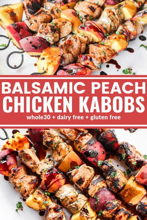 Balsamic Peach Chicken, Balsamic Peach, Peach Chicken, Chicken Fresh, Kabob Recipes, Peach Recipes, Chicken Kabobs, Fresh Peaches, Summer Meals