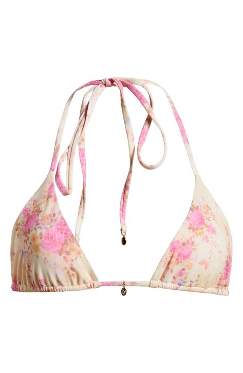 Pretty blooms animate a barely there bikini top that's ready for poolside fun. Exclusive retailer Ties at neck and back Lined 82% polyamide, 18% elastane Hand wash, dry flat Imported Jd Clothes, Pr Outfits, Triangl Swimsuit, Wet Look Dress, Pretty Swimsuits, Triangle Swimsuit, Cowboy Outfits, Best Swimsuits, Cute Bathing Suits