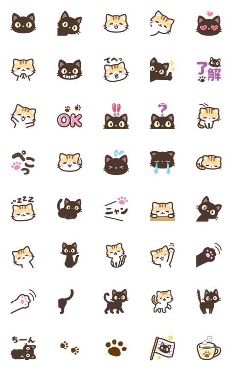 Cat Emoji Drawing, Tiny Cat Drawing Simple, Cat Line Sticker, Kawaii Cat Doodle, Cute Small Drawings Cat, Simple Doodles Cat, Emoji Design Ideas, Black Cat Cute Drawing, Calico Drawing