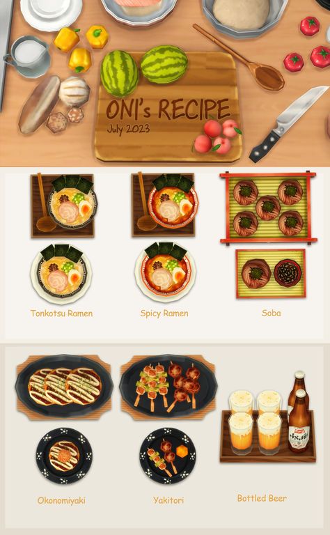 Sims 4cc Food, Sims 4 Food Cc Functional, Sims 4 Recipes Cc, Sims 4 Oni Recipe, Sims4 Food, Sims 4 Oni's Recipe Pack, Sims 4 Ramen Cc, Oni Sims 4 Food, Oni's Recipe Sims 4