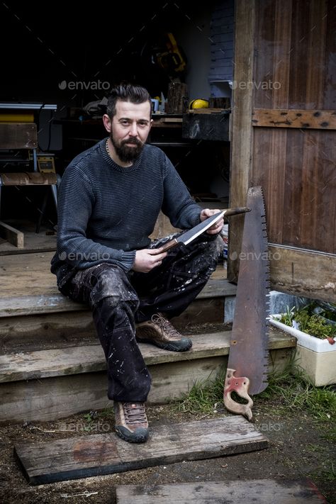 Holding Knife, Handmade Knife, Bearded Man, Man Sitting, Handmade Knives, Bearded Men, Hold On, The Outsiders