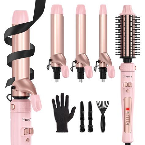 PRICES MAY VARY. 4 INTERCHANGEABLE BARRELS: Farery 4 IN 1 hair curler set includes 4 different sizes of interchangeable ceramic barrels: 3/4 inch, 1 inch, 1 1/4 inch barrel and 1 1/2 inch brush. The curling iron & curling brush makes different hairstyles, meets your most curling style needs 360° AUTO-ROTATING DESIGN: With the novel feature of auto rotation, Farery automatic curling iron creates ringlet tight curls or natural, soft, big waves for short-medium-length hair effortless in a few secon Spiral Curling Iron, Short Medium Length Hair, Thermal Brush, Automatic Curling Iron, Rotating Curling Iron, Automatic Hair Curler, Curling Brush, Barrel Curling Iron, Tight Curls