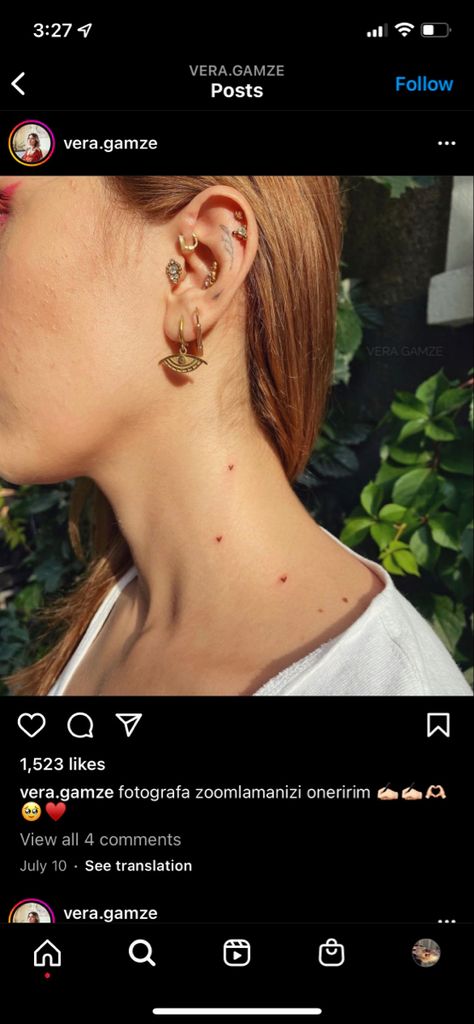 heart freckles!!! Tiny Heart Tattoo Freckles, Heart Tattoo Neck Small, Tiny Heart Neck Tattoo, Small Heart Freckle Tattoo, Freckle Tattoos Hearts, Freckle Tattoo Stars, Heart On Cheek Tattoo, Heart Beauty Mark Tattoo, Tattoos Over Freckles