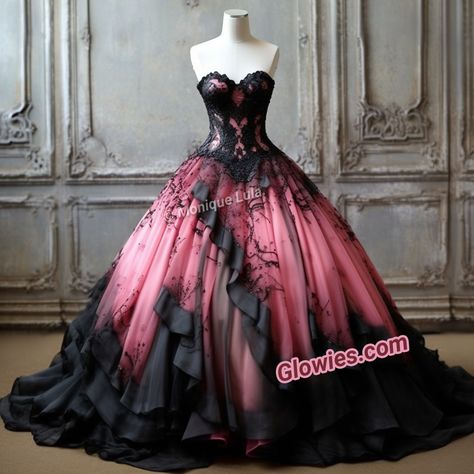 Quinceanera Dresses Black And Pink, Gothic Quinceanera Dresses, Black And Pink Wedding Dress, Black And Pink Dresses, Gothic Quinceanera, Shein Wedding, Wedding Dresses Amazon, Wedding Dresses Nyc, Wedding Dresses Affordable