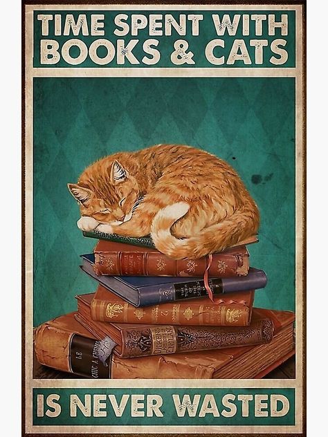 Books And Cats, Grafika Vintage, Metal Wall Plaques, Image Chat, Soyut Sanat Tabloları, Portrait Poster, Cat Books, Book Posters, Cat Posters