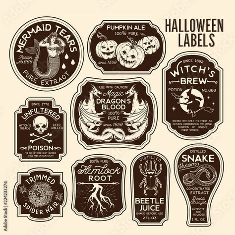 Harry Potter Potion Labels, Halloween Bottle Labels, Herbst Bucket List, Halloween Potion Bottles, Halloween Apothecary, Harry Potter Potions, Potion Labels, Casa Halloween, Halloween Bottles