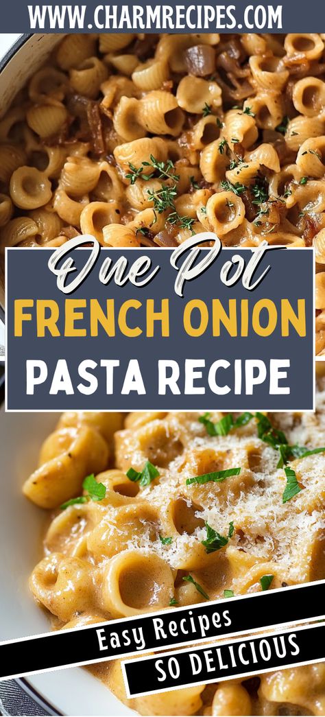 One Pot French Onion Pasta Viral French Onion Pasta, French Onion Sausage Pasta, French Onion Soup Pasta Recipe, French Onion Pasta Bake, Elbow Noodle Recipes Easy, Dutch Oven Pasta Recipes, French Onion Chicken Pasta, Pasta Sauce Without Tomatoes, Recipes With Elbow Noodles