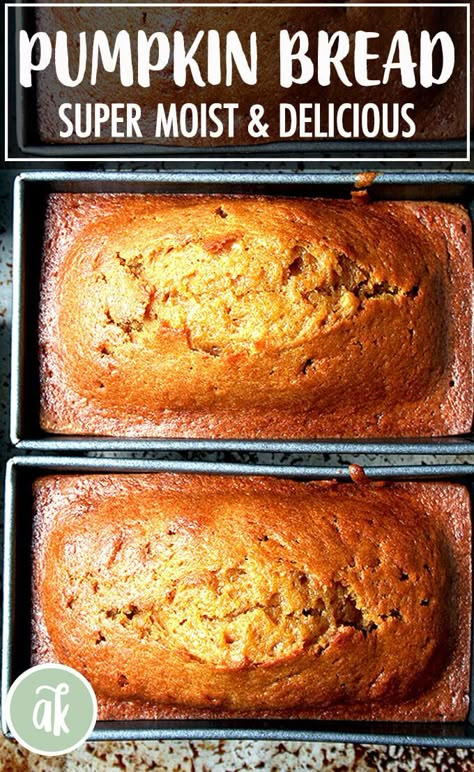 Super Moist and Delicious Pumpkin Bread — this is a longtime family favorite, a recipe my mother has been making for decades. It's made with oil, as opposed to butter, and the batter comes together in minutes. The texture of the cake is super moist, and it stays moist for days, making it a great one to make ahead of time. It also makes a great gift. #pumpkin #bread #fall #baking Best Pumpkin Bread Recipe, Moist Pumpkin Bread, Pumpkin Loaf, Pumpkin Bread Recipe, Bread Recipes Sweet, Delicious Pumpkin, Dessert Bread, Pumpkin Dessert, Bread Recipes Homemade