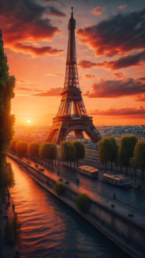 Aesthetic Backgrounds Orange, Paris Sunset, Paris Pictures, Pretty Landscapes, Orange Aesthetic, Sunset Landscape, Sunset Wallpaper, Sunset Pictures, Big Waves