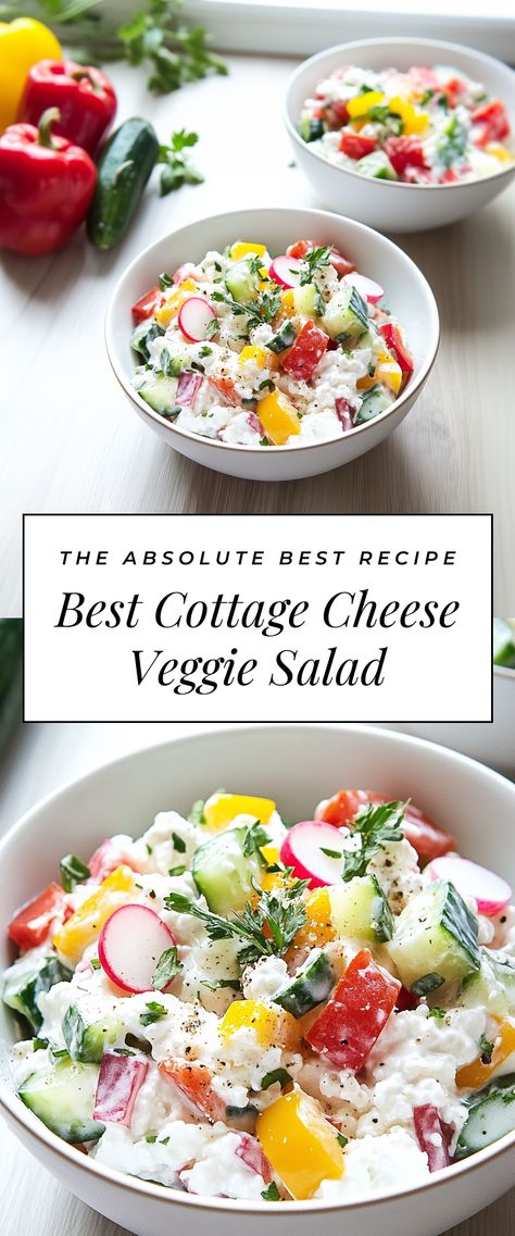 Image for Best Cottage Cheese Veggie Salad Whipped Cottage Cheese, Best Tomato Soup, Veggie Salad Recipes, Salt Free Seasoning, Colorful Dishes, Tomato Soup Recipes, Veggie Salad, Light Lunch, Tomato Soup