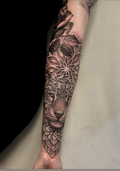 Masculine Forearm Tattoo, Jaguar Arm Tattoo, Cover Up Tattoos For Women Shoulder, Aztec Jaguar Tattoo, Animal Mandala Tattoo, Tats Designs, Calf Tattoo Ideas, Mexican Skull Tattoos, Half Sleeve Tattoos Sketches