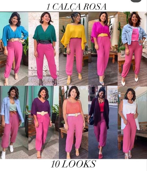 Hot Pink Combination Outfit, Work Outfits With Pink Pants, Style Hot Pink Pants, Hot Pink Pants Outfit Casual, Look Pantalon Rose, Pink Colour Combinations Clothes, Outfit Pantalon Rose, Fushia Pants Outfit, Bright Pink Pants Outfit