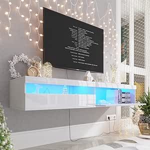 ANTISTA Floating TV Stand with Led Lights, 71 inch Wall Mounted TV Shelf with Power Outlet, Modern Entertainment Center Media Console with Storage Cabinet, Up to 80 Inch TVS, White Mounted Tv Shelf, Wall Mount Tv Shelf, Floating Tv Shelf, Tv Stand With Led Lights, Wall Mounted Tv Cabinet, Modern Entertainment Center, Tv Stand Cabinet, Floating Tv Stand, Floating Tv