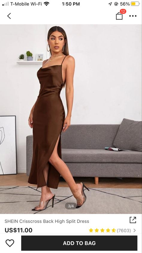 Flowy Slip Dress, High Split Dress, Party Maxi Dress, Color Chocolate, Emerald Color, Quality Dresses, Dresses By Length, Maxi Dress Party, Brown Dress