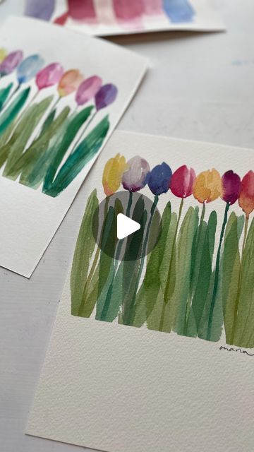 Mana on Instagram: "Another tulip painting 🌷 We had a beautiful spring days and I just had to paint something spring 🌷  🎨 supplies  You can see all my watercolor essentials from my profile  Paper is arches and brushes are winsor and newton round size 8 and 1  #watercolor #watercolorflorals #tulip #watercolorfun #水彩 #簡単水彩"