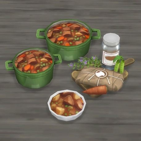 Irish Lamb Stew · Sims 4 Food CC Sims 4 Food Cc, Irish Lamb Stew, Hearty Stew, Lamb Stew, Potatoes Carrots, Hearty Stews, Broth, The Sims, Stew