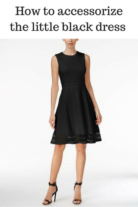 Great tips to accessorize a little black dress.  Get creative and get a look of your own. A basic black dress is so versatile for almost all occasions. Dresses For Apple Shape, Sparkly Prom Dress, Below The Knee Dresses, Strapless Prom Dress, The Little Black Dress, Plain Dress, Black Cocktail, Review Dresses, Calvin Klein Dress