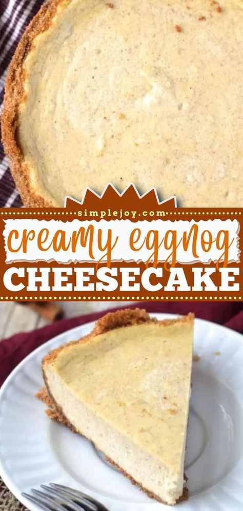 Eggnog Cheesecake, christmas desserts, holiday baking recipes, sweet treats Easy Eggnog Cheesecake, Cheesecake Christmas, Eggnog Cheesecake Recipe, Easy Holiday Baking, Perfect Christmas Dessert, Easy Eggnog, Eggnog Cheesecake, Holiday Baking Recipes, Christmas Recipes Easy