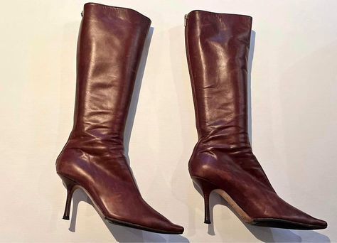 Vintage Jimmy Choo boots Vintage Jimmy Choo Heels, Peony Colors, Jimmy Choo Boots, Burgundy Boots, Jimmy Choo Heels, Red Aesthetic, Dream Clothes, High Boots, Knee High Boots