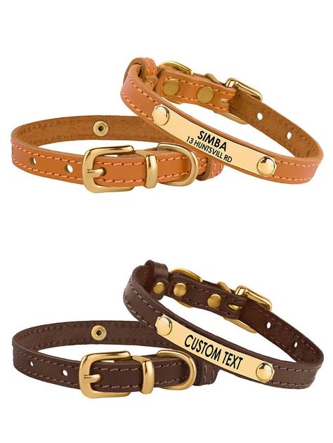 Unique Cat Collar, Luxury Cat Collar, Leather Cat Collar, Cat Collar Aesthetic, Cats Supplies, Collar Ideas, Personalized Leather Dog Collar, Collar With Bell, Engraved Dog Collar