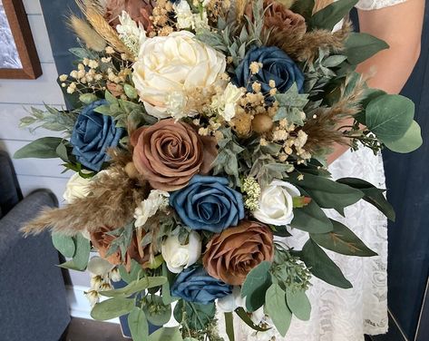 Dusty Blue Navy Bouquet Winter Wedding Bouquet Boho Bridal - Etsy Boho Wedding Bouquet Blue, Blue Boho Bridal Bouquet, Blue Thistle Bouquet Fall, Dusty Blue Dried Flower Bouquet, Wooden Flower Bouquet Navy, Dusty Blue Bouquet, Plum Wedding Bouquet, Navy Blue Wedding Bouquets, Wedding Flowers Navy Blue