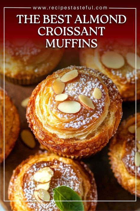 These almond croissant muffins, also known as cruffins, are a delightful combination of a buttery croissant and a soft muffin, filled with almond cream and topped with sliced almonds. Perfect for breakfast or dessert! Cruffins Recipe, Hanukkah Desserts, Cruffin Recipe, Croissant Recipe, Almond Croissant, Crescent Roll Recipes, Breakfast Pastries, Coffee Cake Recipes, Almond Cream