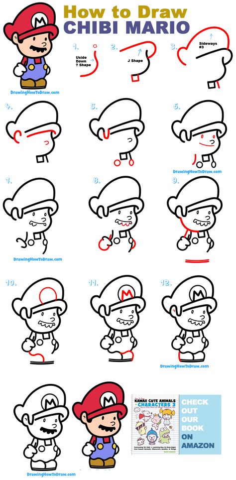 Step By Step Mario Drawing, Mario Logo, How To Draw Mario, Christmas Drawings For Kids, Disney Drawing Tutorial, Different Drawing Styles, How To Draw Cute, Doodle Characters, Avengers Logo