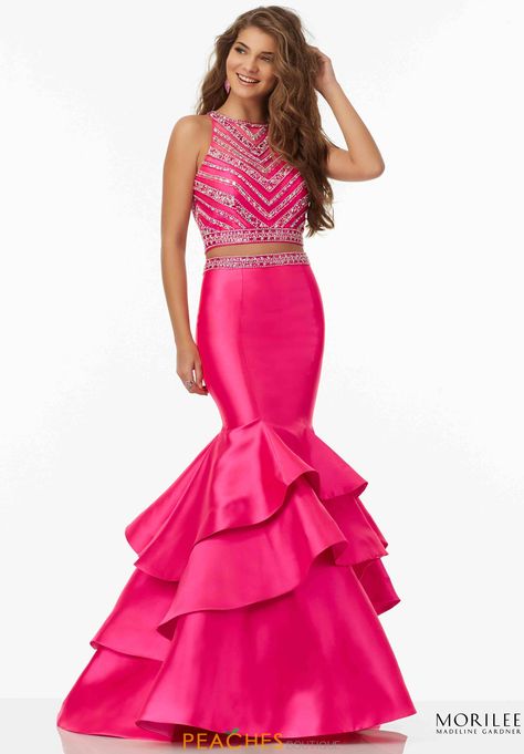 Pink Mermaid Prom Dress, Prom Dress 2 Piece, Prom Dress Two Piece, Pink Prom Dresses Mermaid, Mori Lee Prom Dresses, Hot Pink Prom Dress, Best Gowns, Net Top, Dresses Purple