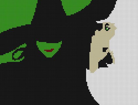 Wicked Crochet Pattern, Wicked Pixel Art, Wicked Crochet, Oogie Boogie Alpha Pattern, Wicked Cross Stitch Pattern, Beetlejuice Alpha Pattern, Witchy Alpha Pattern, Horror Movie Alpha Patterns, Wicked Musical