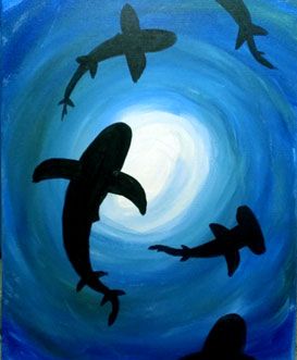 August Sharks (for Shark Week!) Shark Painting, Shark Art, Silhouette Painting, Paint Nite, Painting Canvases, Simple Canvas Paintings, Cute Canvas Paintings, Canvas Painting Diy, Lukisan Cat Air